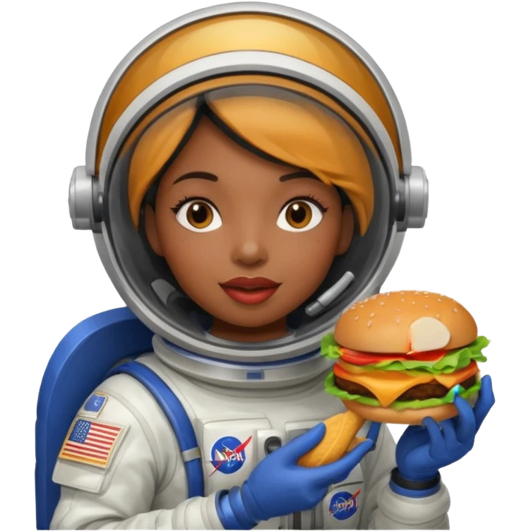 black female wearing nasa suit eating hamburger emoji