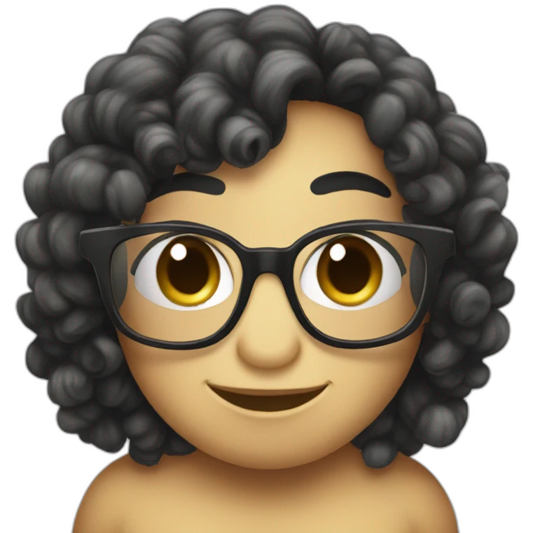 Cute Turtle with glasses and long black curly hair emoji