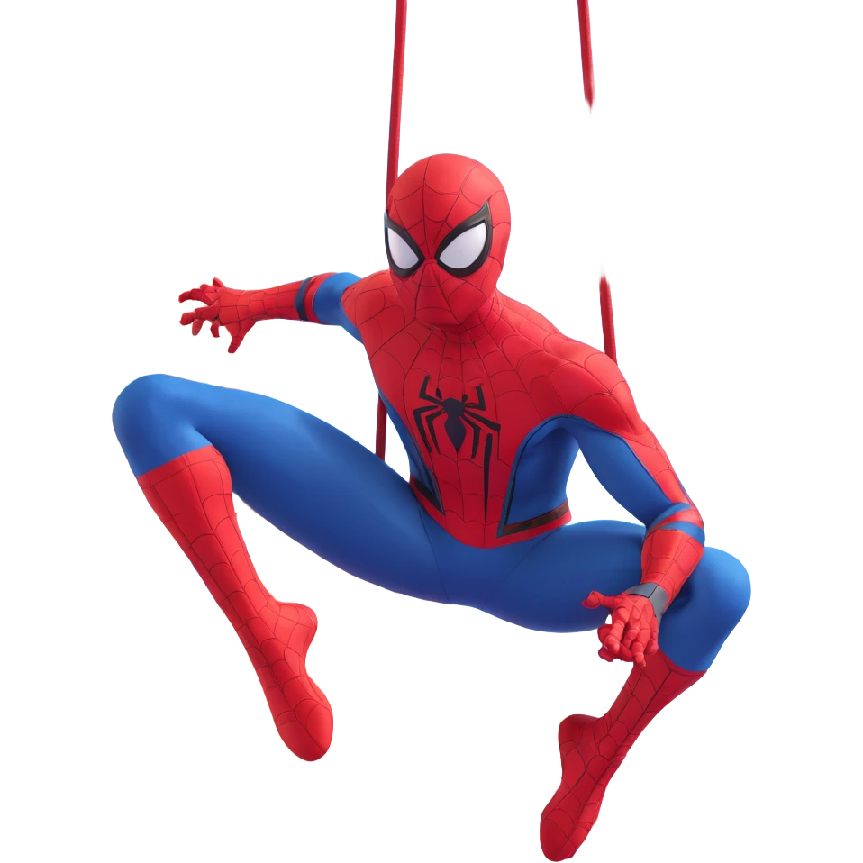 Spider-Man in modern 3D animated style, swinging through the city, vibrant colors emoji