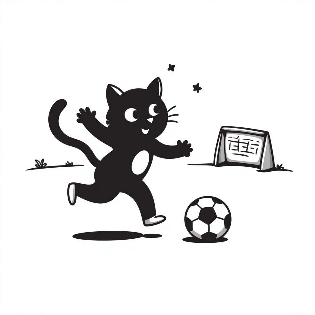 cat playing soccer, hand drawn doodle style emoji