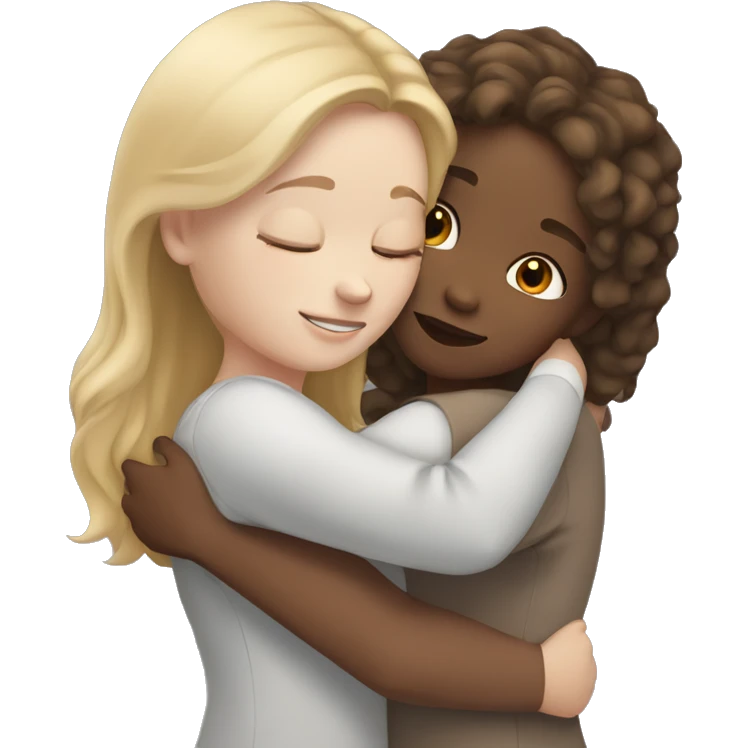 Girl hugs girl both white skinned with light brown hair emoji