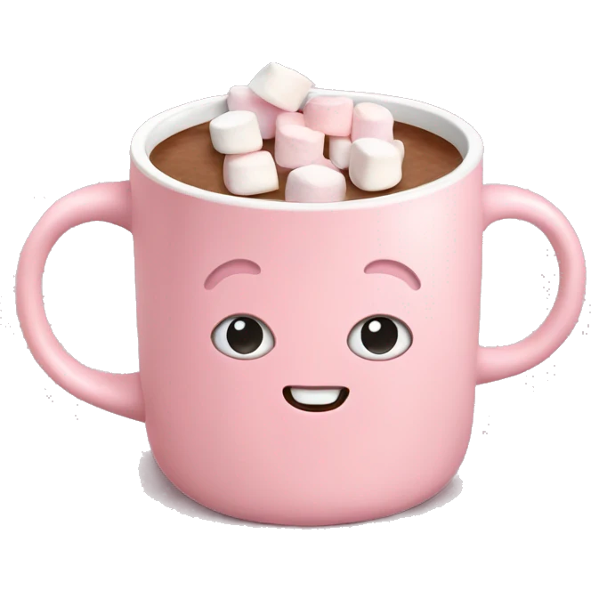 Light Pink mug of hot chocolate with marshmallows  emoji