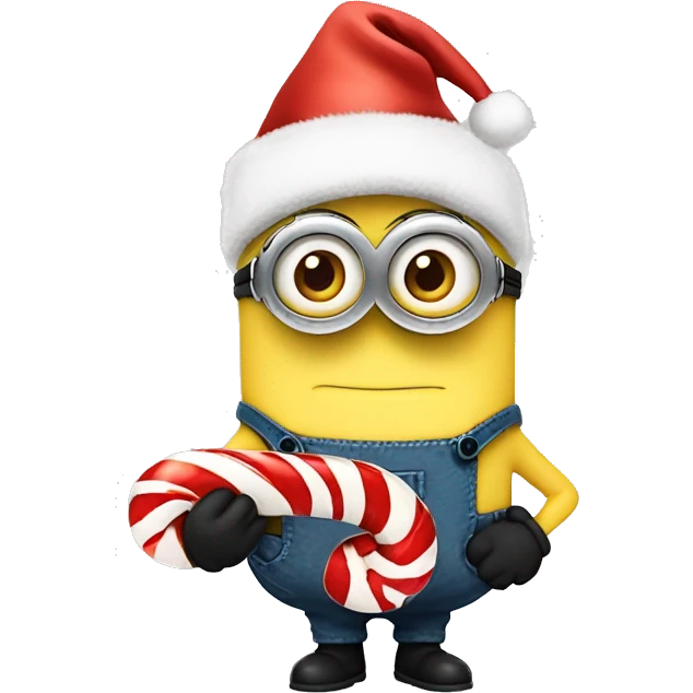 A minion hold a candy cane and Has a christmas mütze emoji