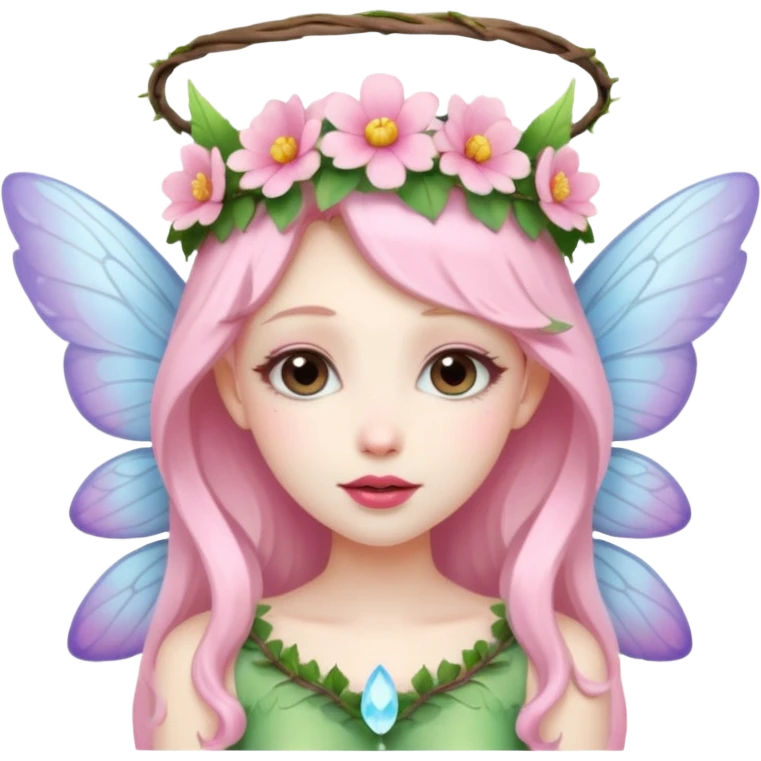 Fairy with wings flower crown on head emoji