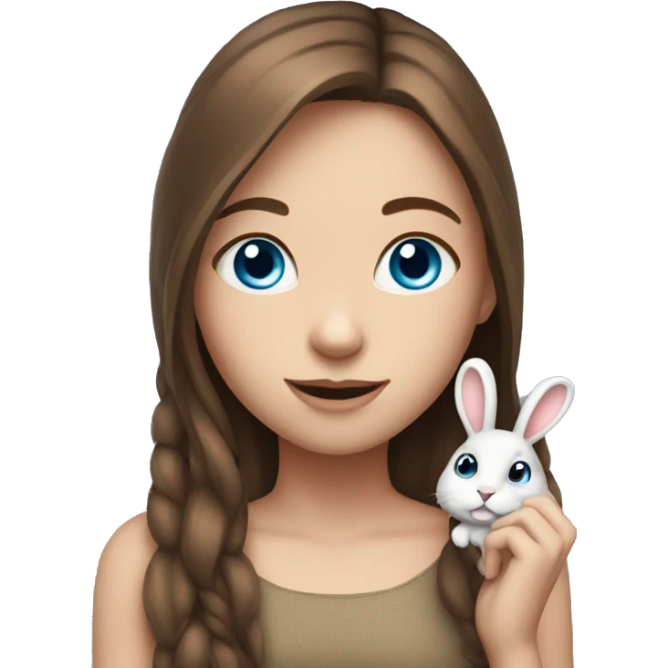 Girl whit brown hair blue eyes holding a rabit  emoji