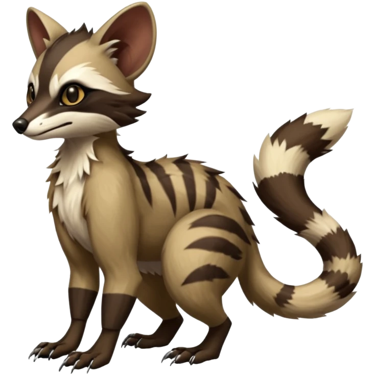 Genet-Wolverine-Marsupial-Possum-Vernid-Sergal-Fakémon-hybrid, by LiLaiRa-griffsnuff, full body emoji