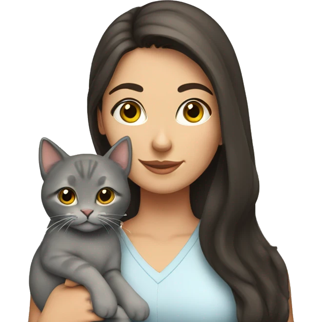 pretty brunette woman holding grey cat emoji