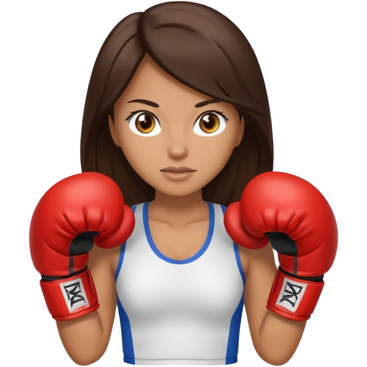 An woman with long dark brown hair light brown eyes in boxing gloves emoji