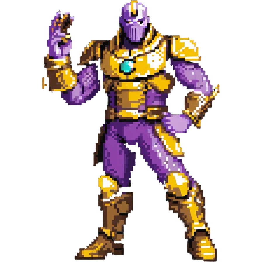 Thanos with infinity gauntlet in Squid Game setting making a power pose emoji