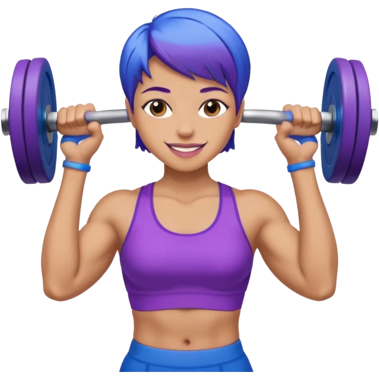 weight lift woman short blue purple har muscles emoji