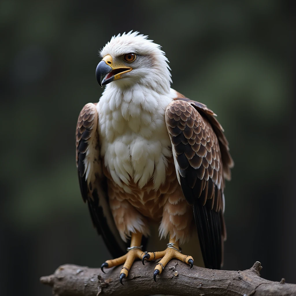 A Harpy Eagle, realistic style, detailed feathers, intense eyes, perched on a branch emoji