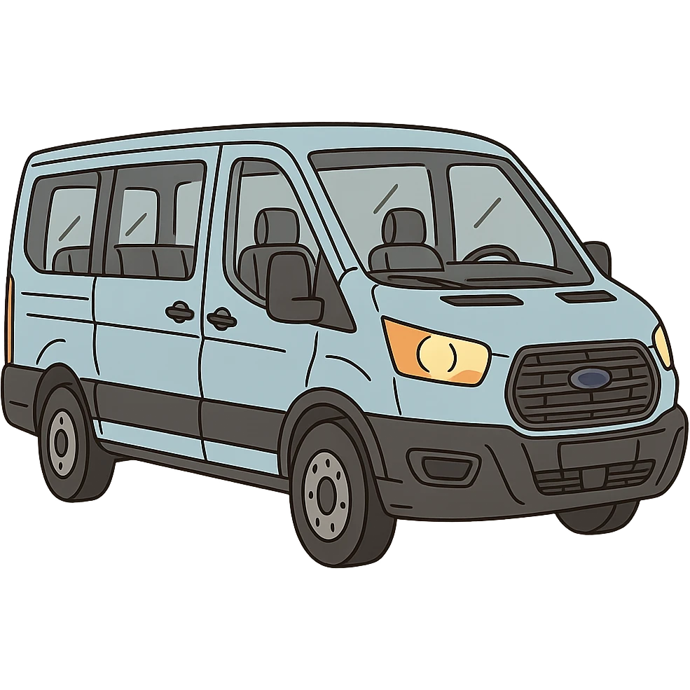 electric light blue Ford Transit passenger van emoji