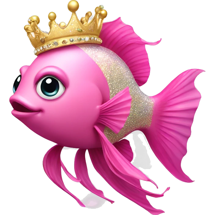pink fancy fish with glitter and jewelry and gold crown emoji