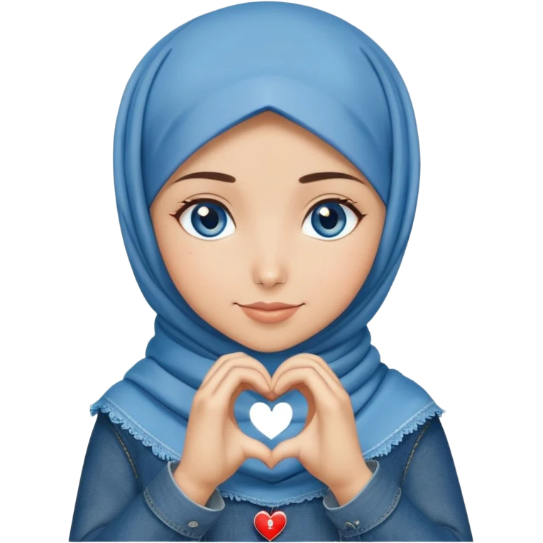 Turkish beautiful finish Konya girl blue eyes with denim hijab islamic dress and making heart with hands and with thank you text emoji