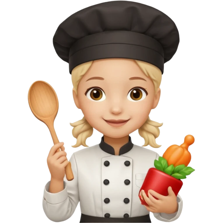 girl kid italian chef, uniform, holding toy emoji