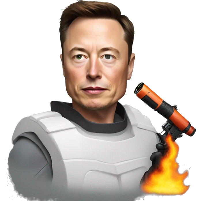 Realistic Elon Musk holding a flamethrower emoji