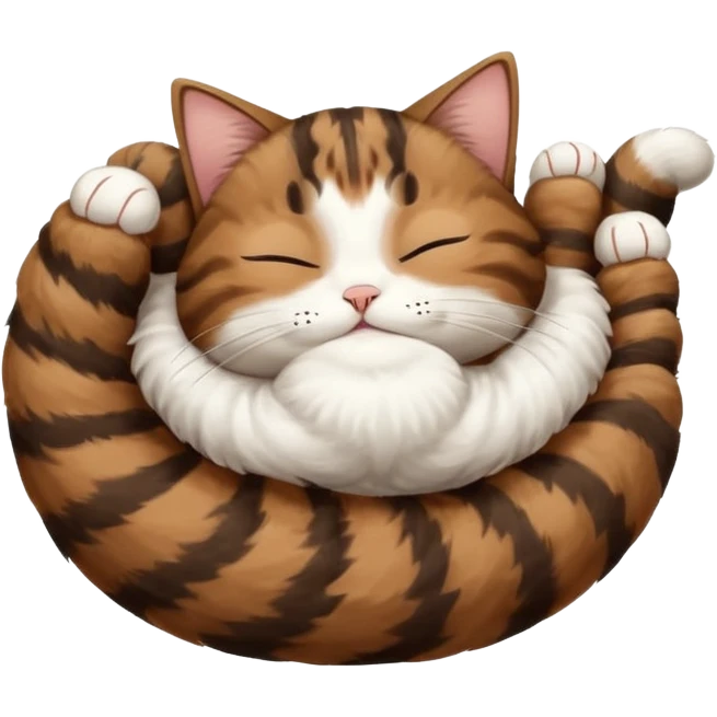 dark brown tabby and white cat in funny positions upside down with eyes closed emoji