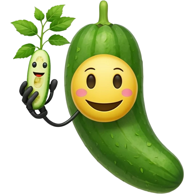 Android smiley face holding a cucumber upwards by hand emoji