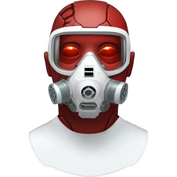 Red skin cyborg head with white respirator mask and circuitry emoji