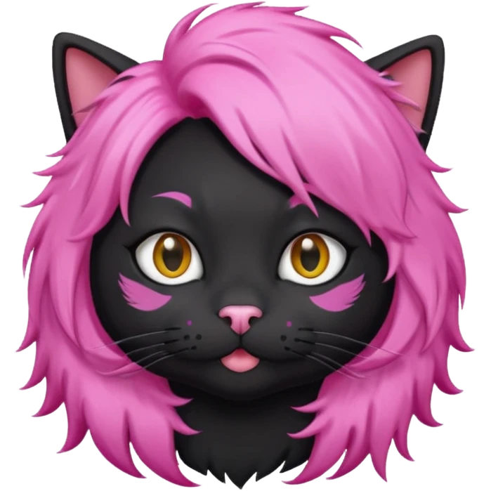 Black cat wearing a pink hair wig emoji