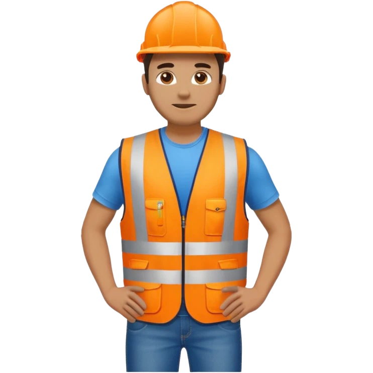 man in orange hi vis vest and jeans, standing full body emoji