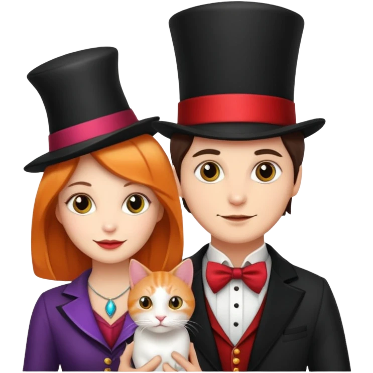 magician couple and their pet cat emoji