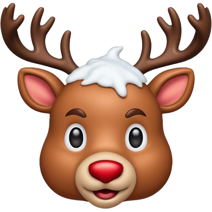realistic emoji Rudolph red nosed reindeer with snow on its head and nose emoji