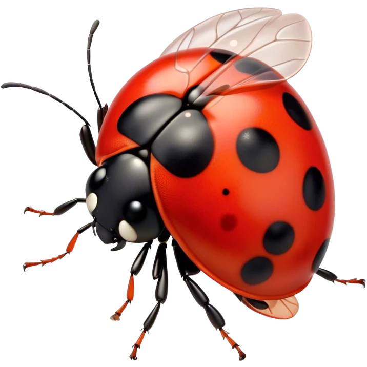 Cinematic Noble Ladybug Portrait Emoji, Poised and charming, with a tiny, rounded red shell adorned with crisp black spots, delicate antennae, and bright, observant eyes, Simplified yet sharply detailed features, highly detailed, glowing with a soft, scarlet radiance, high shine, intelligent and spirited, stylized with an air of natural whimsy, focused and alert, soft glowing outline, capturing the essence of a watchful ladybug that appears ready to scuttle out of the screen with effortless grace! emoji