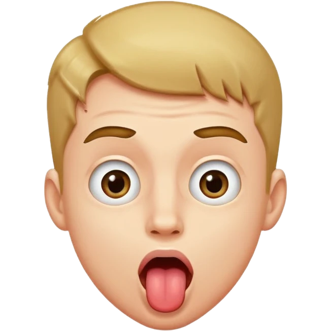 Young man sticking his tongue out shaking it with eyes wide open emoji