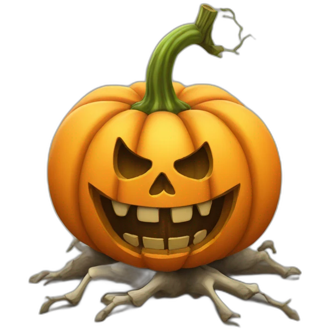 a Halloween pumpkin with skeleton hands takes root emoji