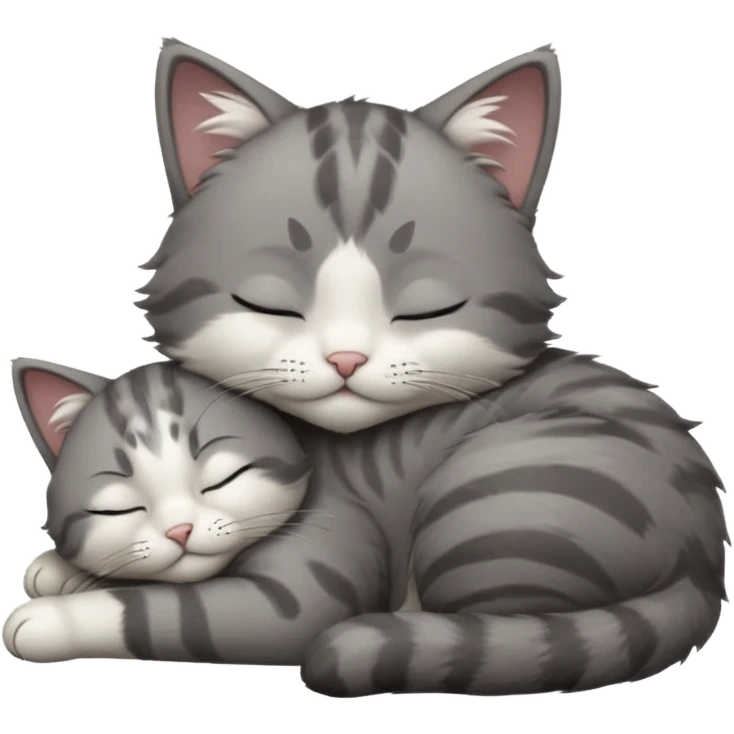 dark grey and white small cat with closed eyes, leaning his head on his paw while leaning on his elbow lying down emoji