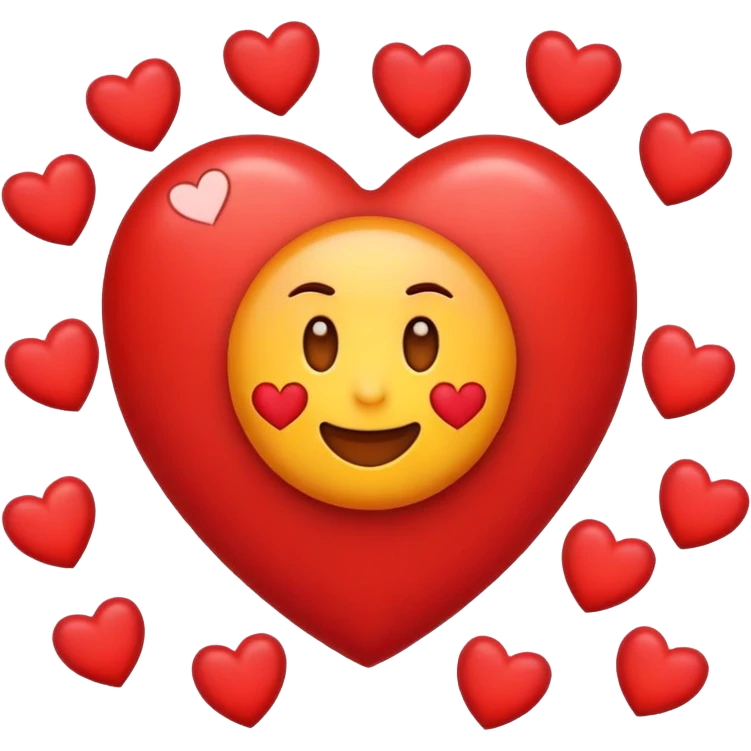 Regular emoji with heart, surrounded by hearts emoji