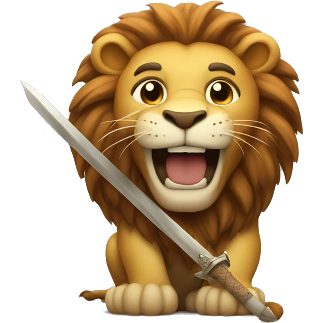 lion holding a sword with a smile on its face emoji