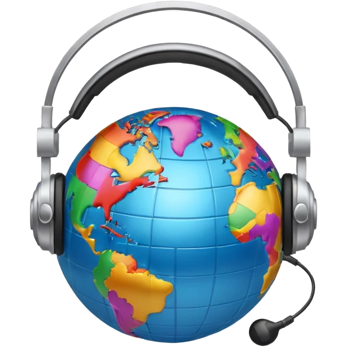 Globe with headphones on, giving to the music emoji
