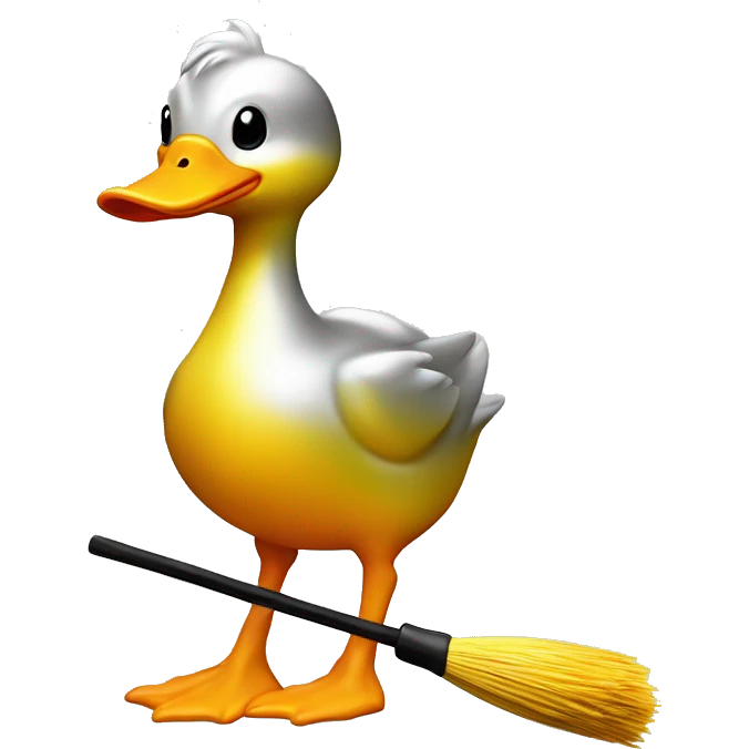 Bright chrome duckling on neon broom  emoji
