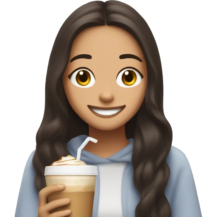 Olivia Rodrigo smiling with cold coffee emoji