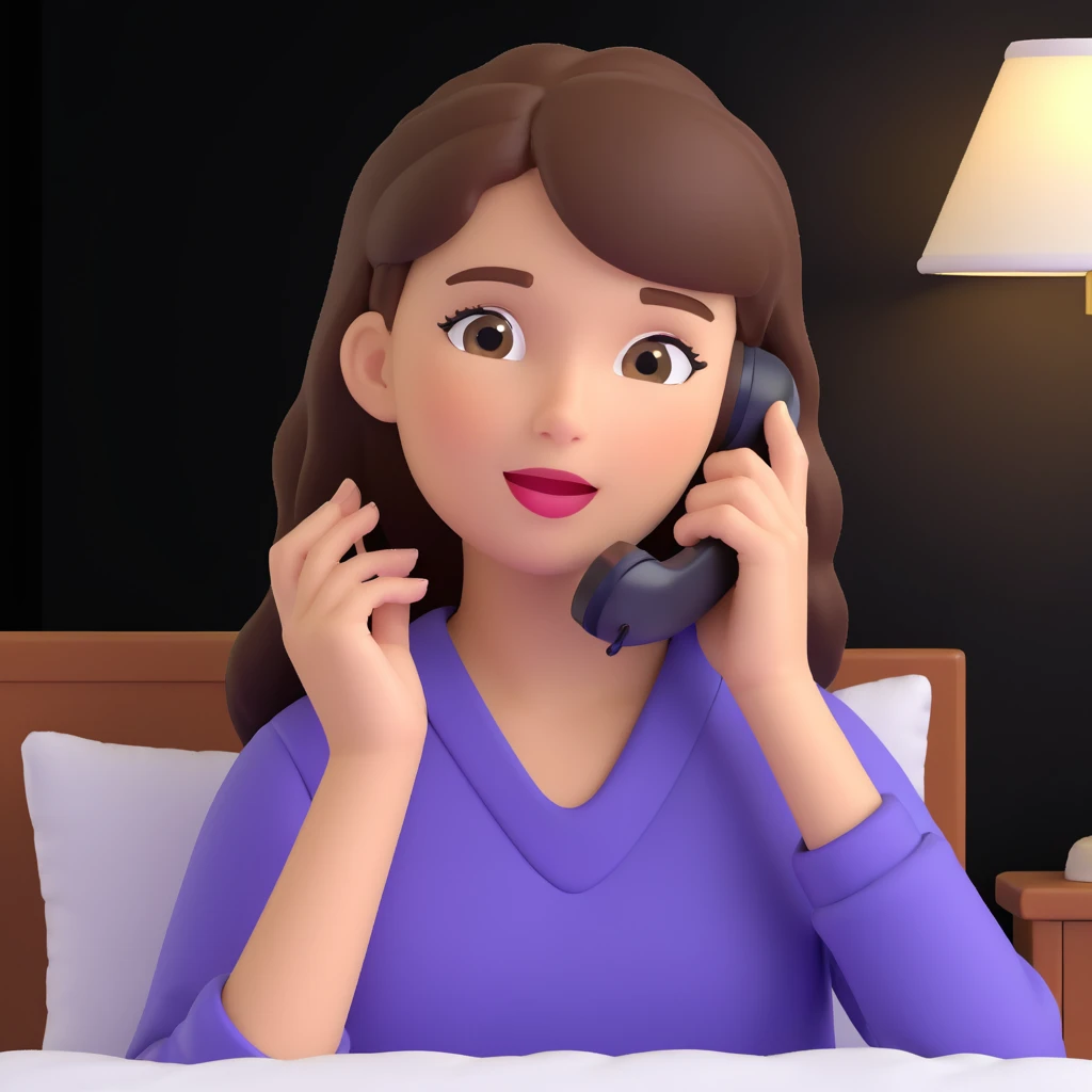 girl talking on phone bedroom background, close up pose emoji