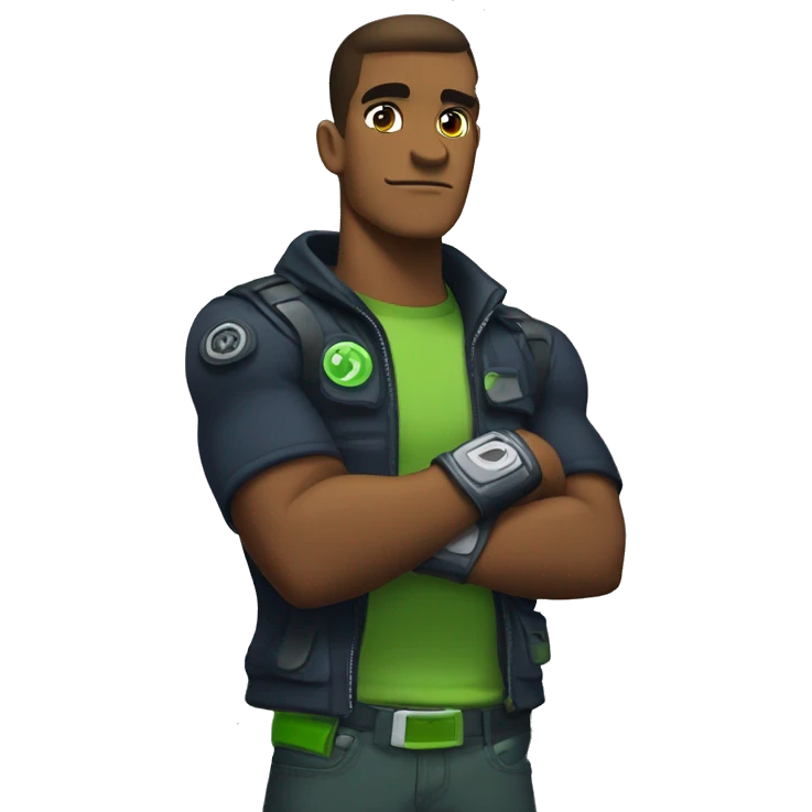 Omnitrix arms folded side looking, half body emoji