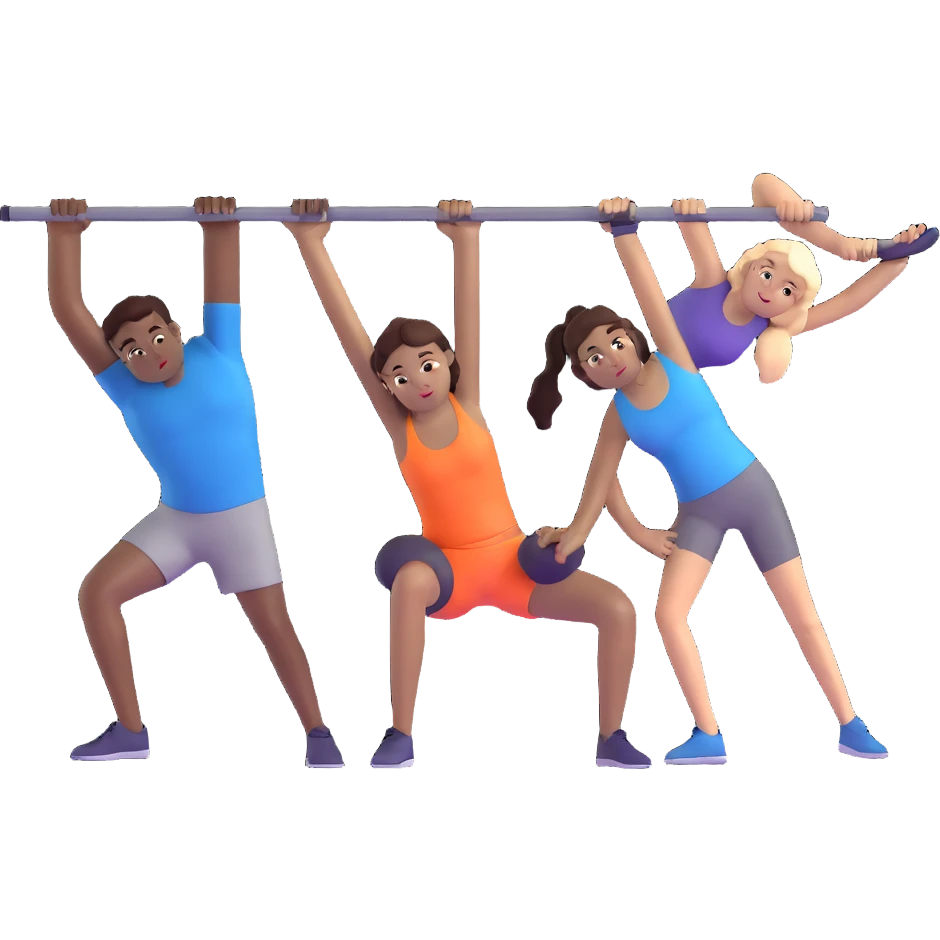 3 friends exercising together, one black person and two white people emoji