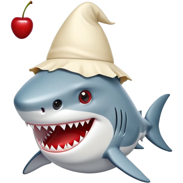 Shark with a tiny cream hat and cherry on top of his head emoji