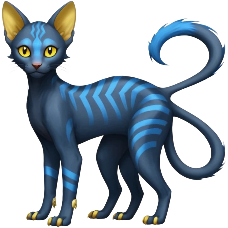 Lykoi-Electrike-Sphynx-Luxray-fusion-hybrid-animal-Fakémon-creature, full body, thin long sleek scaly tail, intricate markings emoji