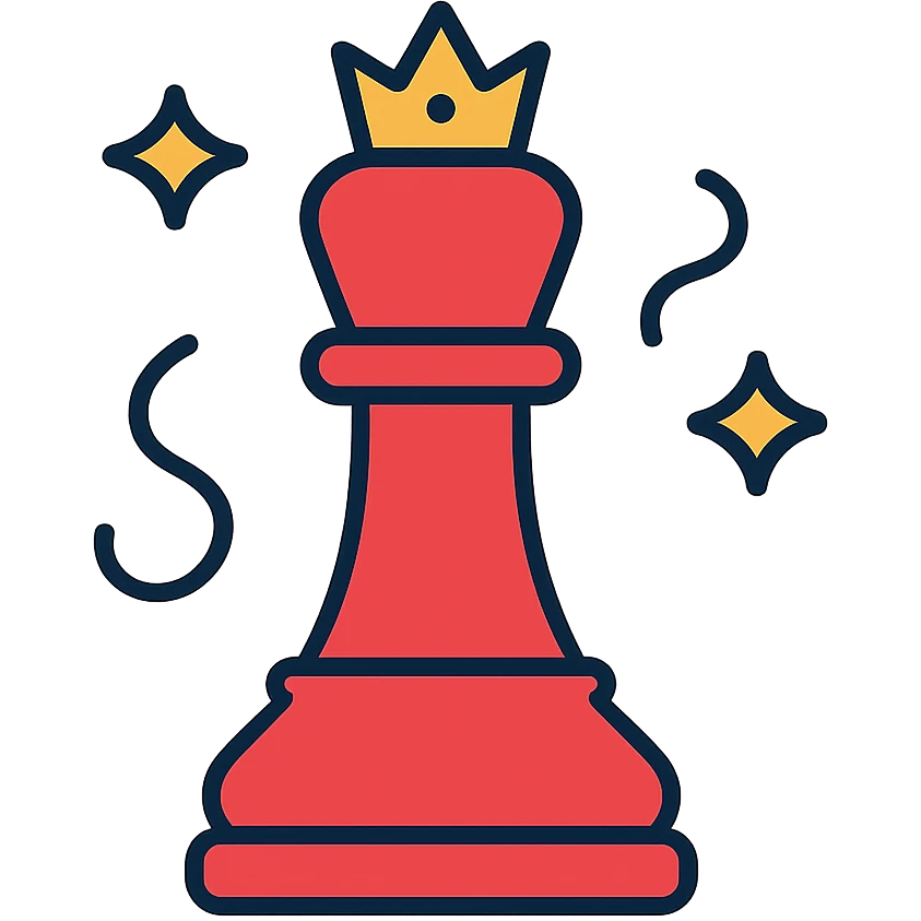 Minimalist red chess king piece, RPG style. Simple outline with fantasy elements like small crown and magical aura. DnD inspired design. emoji