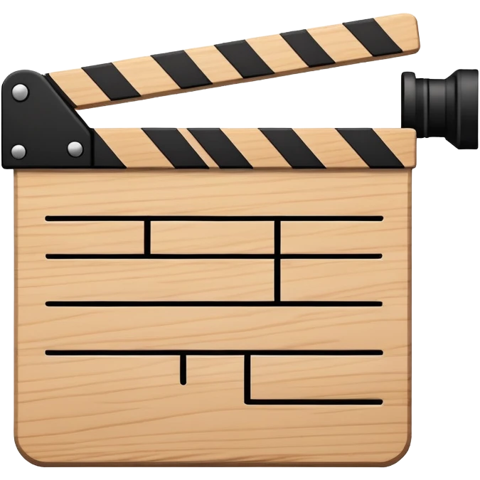 simple clapperboard from top view, geometric outline with thin black lines and single diagonal line, minimalist emoji