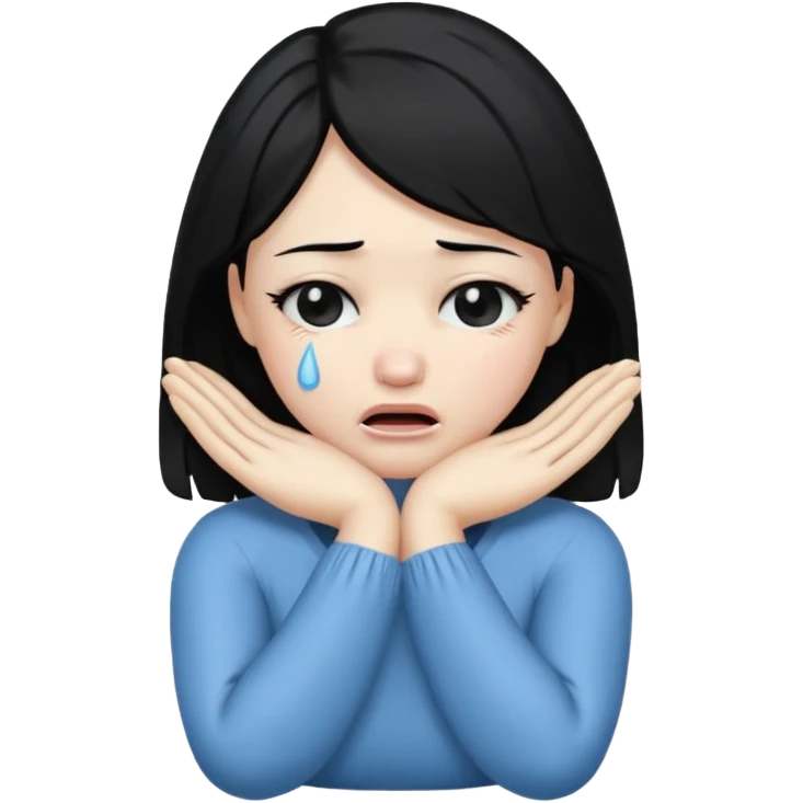 crossed arms holding neck crying woman with black hair  emoji