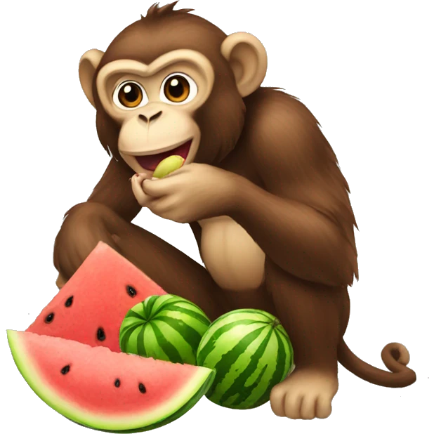 Monkey eating watermelon and chicken emoji