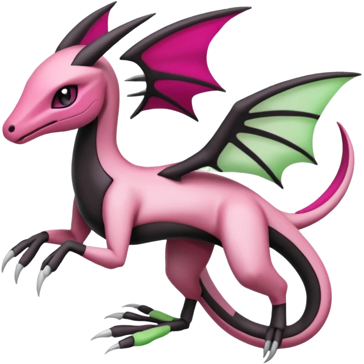 Magenta, black and white Meloetta-Flygon-Gorebyss-Salandit-Salazzle-Pokémon-Fakémon-creature-fusion-hybrid emoji