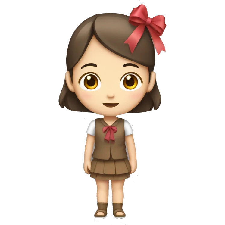 Full body Asian Girl with brown hair standing wearing bow  emoji