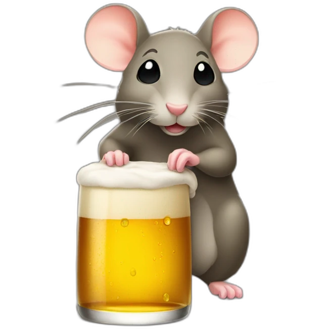 une souris buvant une bière emoji