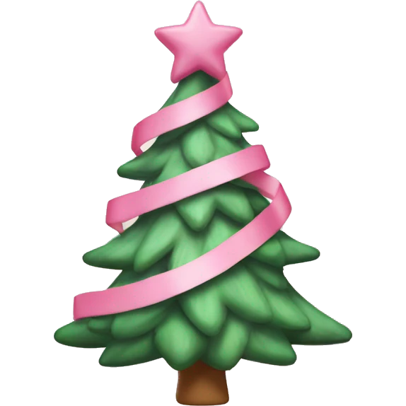 Christmas tree with pastle tone pink ribbon on top emoji