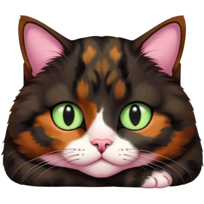 dark tortoiseshell cat half pink nose pale green eyes emoji